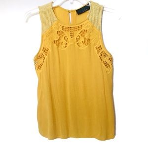 Tinley Yellow Gold Embroidered Button Back Top